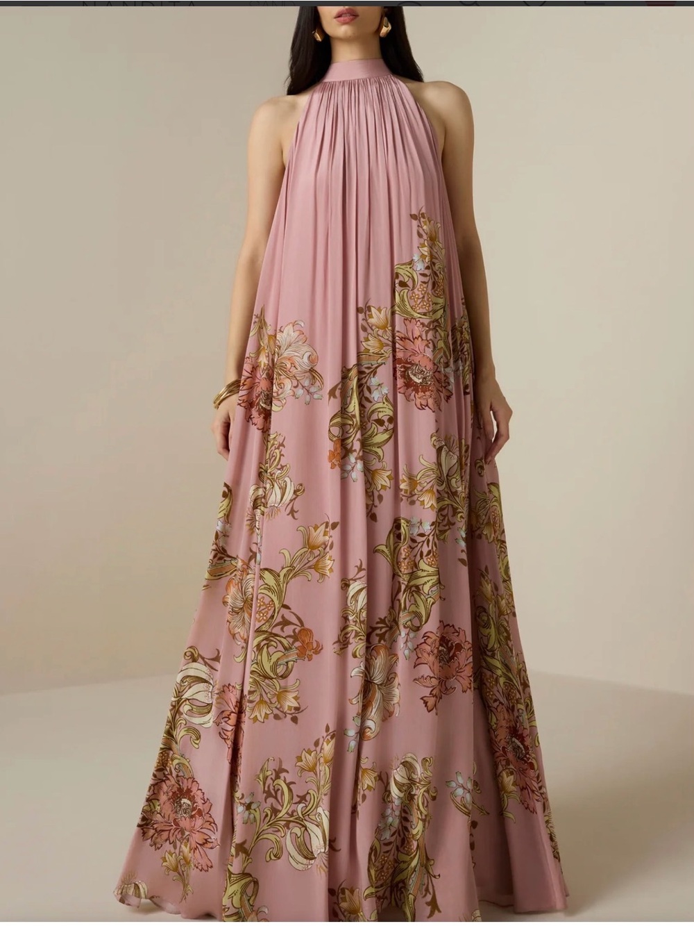 HEMANT & NANDITA Dusty Pink Halter Floral Maxi Dress